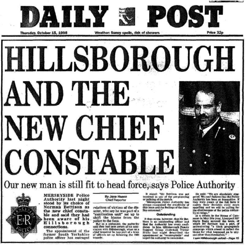 Copy of front page of the Daily Post on 15 October 1998
