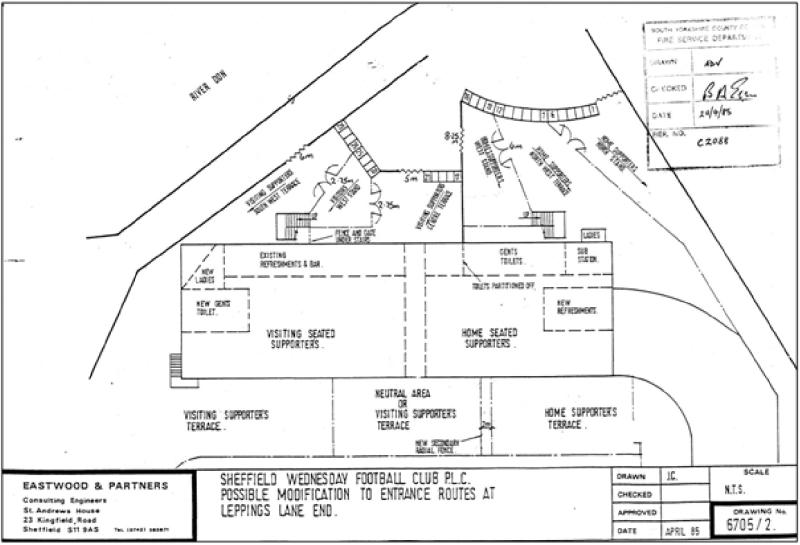 Drawing of proposed modification to Leppings Lane entrance at Hillsborough Stadium