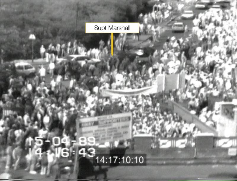 CCTV still of the area outside the outer perimeter gates, as seen from the West Stand at Hillsborough Stadium, 14:17:10
