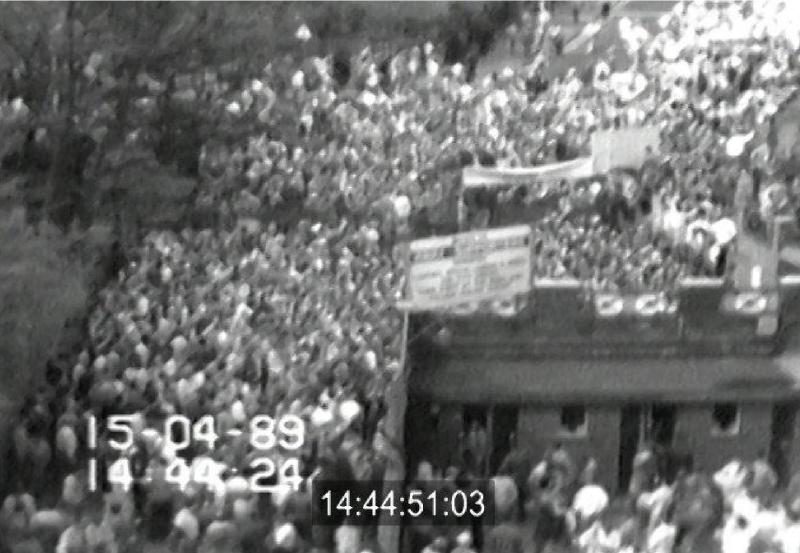 CCTV still of the crowd outside the Leppings Lane entrance at Hillsborough Stadium, 14:44:51 