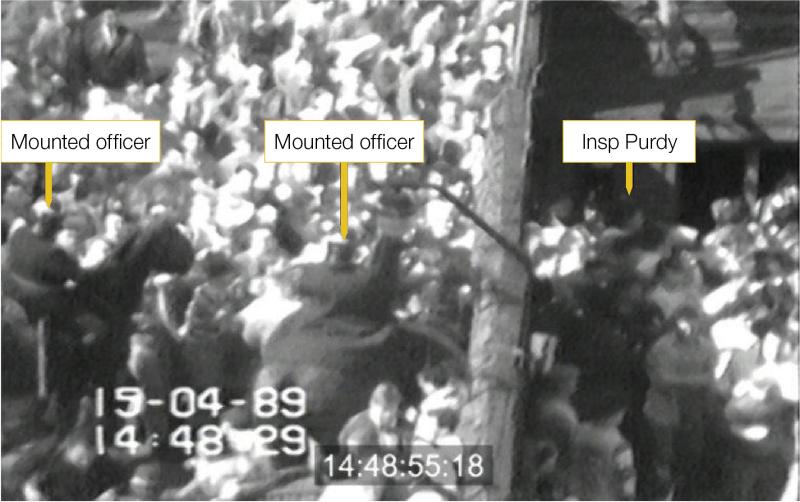 Mounted officers positioning themselves in front of Gate C at Hillsborough Stadium at 14:48:55