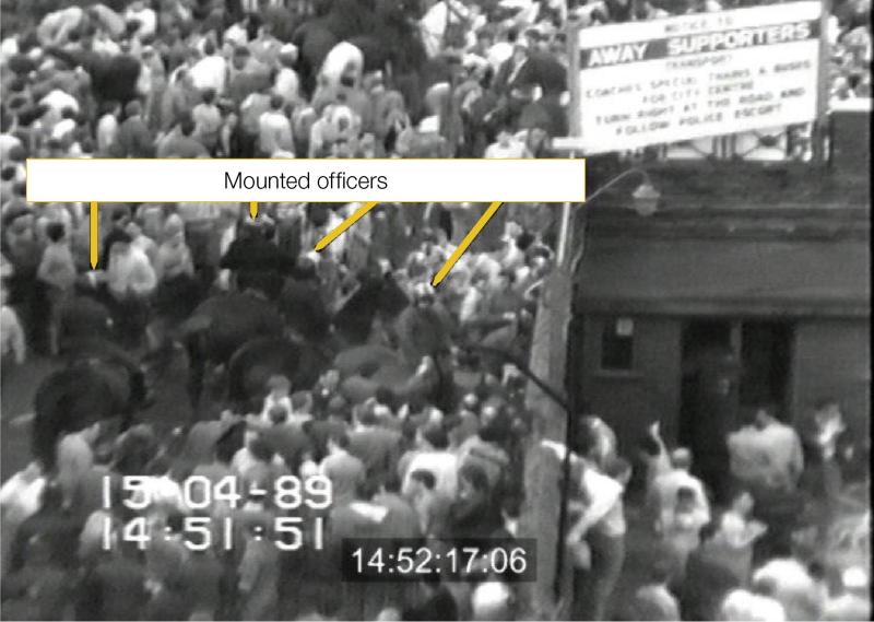 Mounted officers outside Gate C at Hillsborough Stadium at 14:52:17