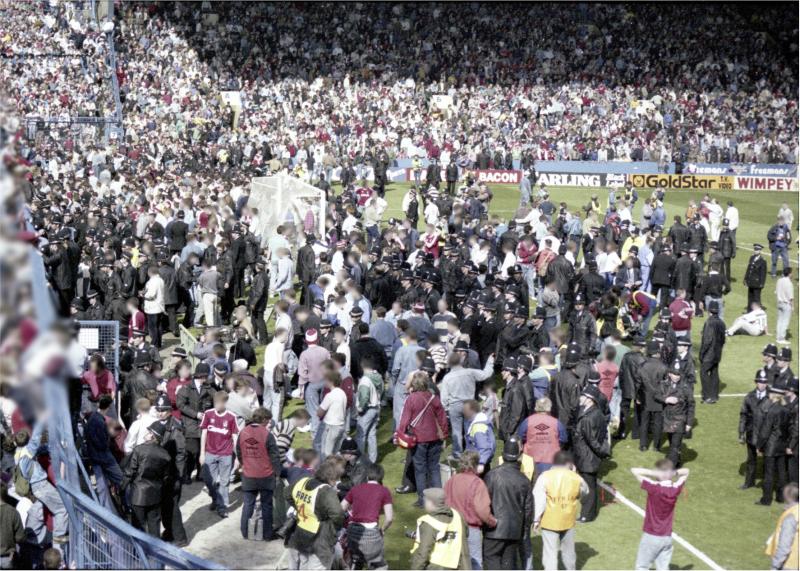 The front of the West Terrace at Hillsborough Stadium at 3.11pm