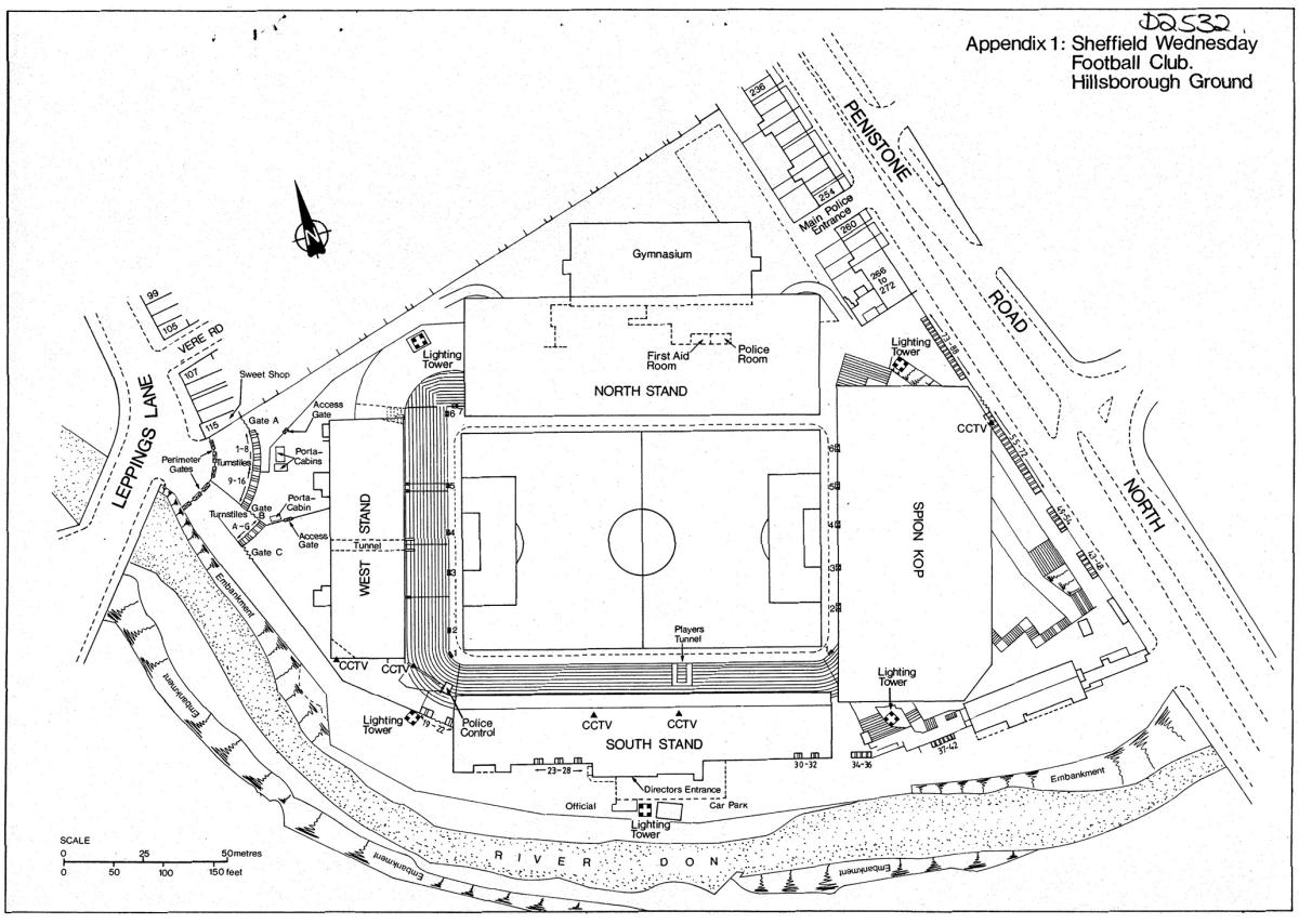 A map of Hillsborough Stadium as it was in 1989 