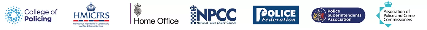 Logos of organisations which support the Learning the Lessons magazine: College of policing, HMICFRS, Home Office, National Police Chiefs' Council, Police Federation, Police Superintendents' Association, Association of Police and Crime Commissioners